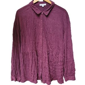 Frye and Co. Crinkle Peplum Button Down Blouse Size XL